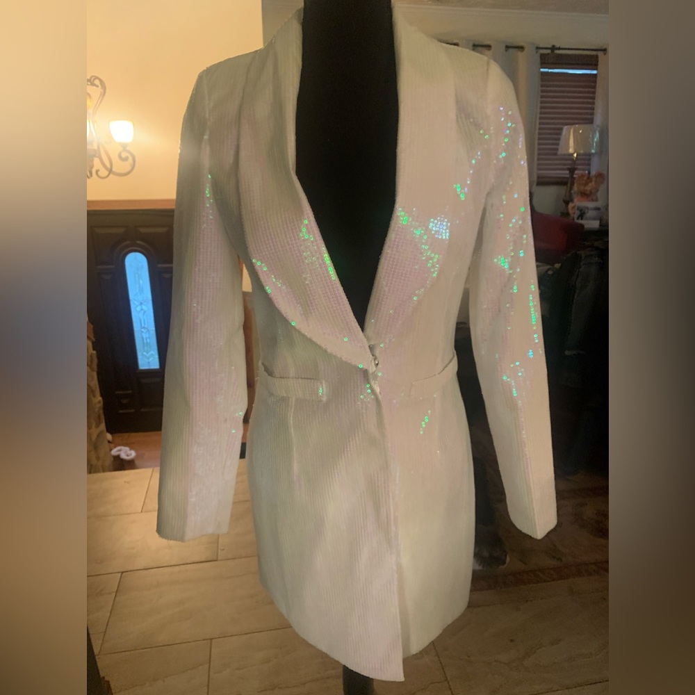 COPY - Boohoo White Sequin Coat Dress